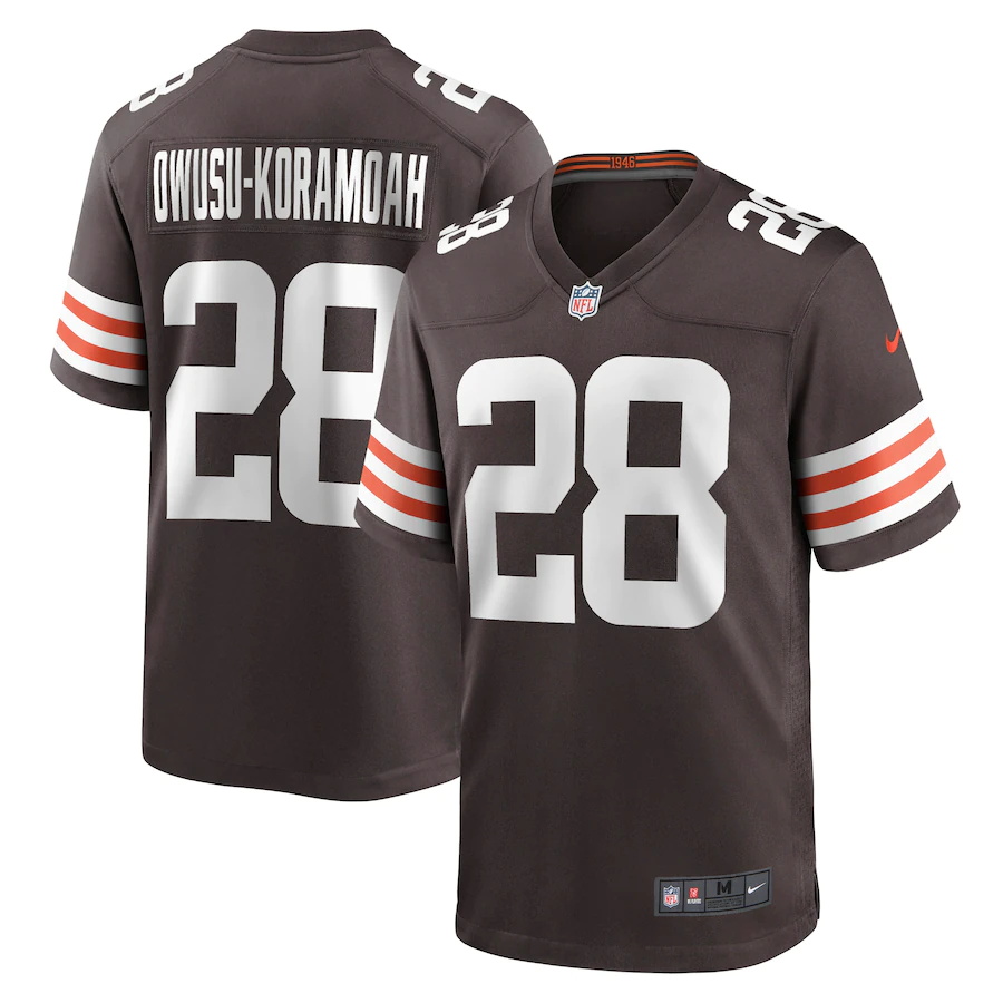 Mens Cleveland Browns #28 Jeremiah Owusu-Koramoah Nike Brown 2021 NFL Draft Pick Player Game Jersey->cleveland browns->NFL Jersey